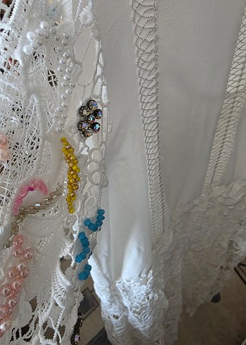 m Beden beyaz Renk Dantel Detaylı Bohem Uzun Beyaz Elbise