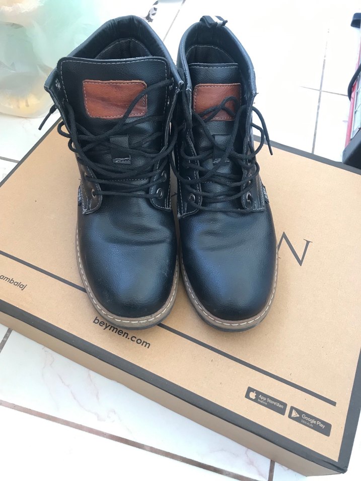 Siyah Deri Bağcıklı Erkek Bot - Görsel 3