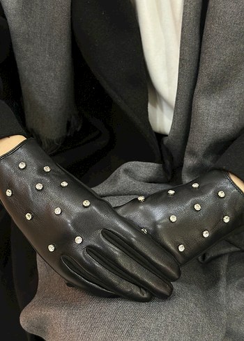 Siyah Deri Payetli Gotik Eldivenler - Görsel 2