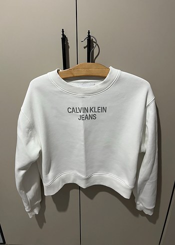 Calvin Klein Jeans Beyaz Crop Sweatshirt