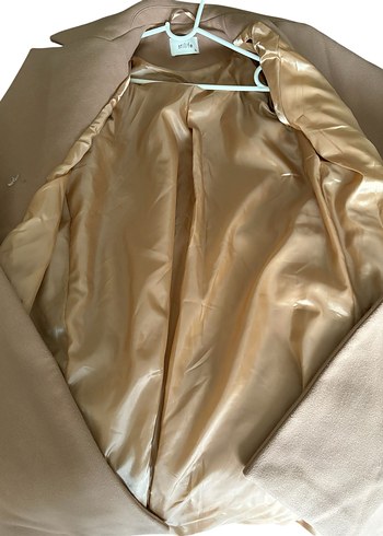 Bej Kadın Uzun yün  Kemerli Klasik Kaban - Görsel 4