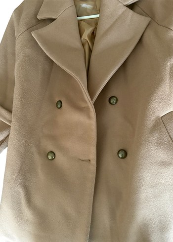 Bej Kadın Uzun yün  Kemerli Klasik Kaban - Görsel 3