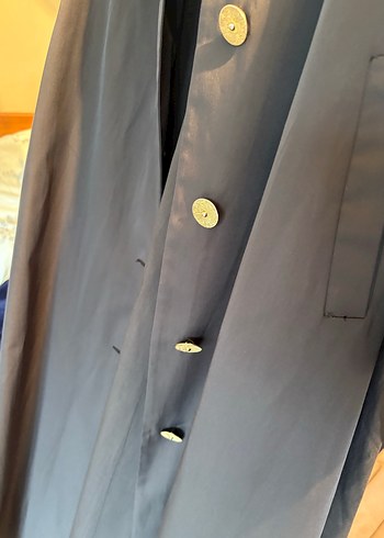 Düğmeli Uzun Kesim siyah Kadın pardesü - Görsel 4