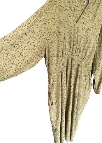 Yeşil Bağlamalı V Yaka çiçekli Uzun  Elbise - Görsel 3