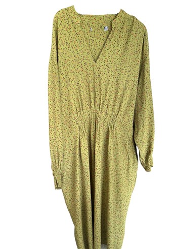 Yeşil Bağlamalı V Yaka çiçekli Uzun  Elbise - Görsel 2