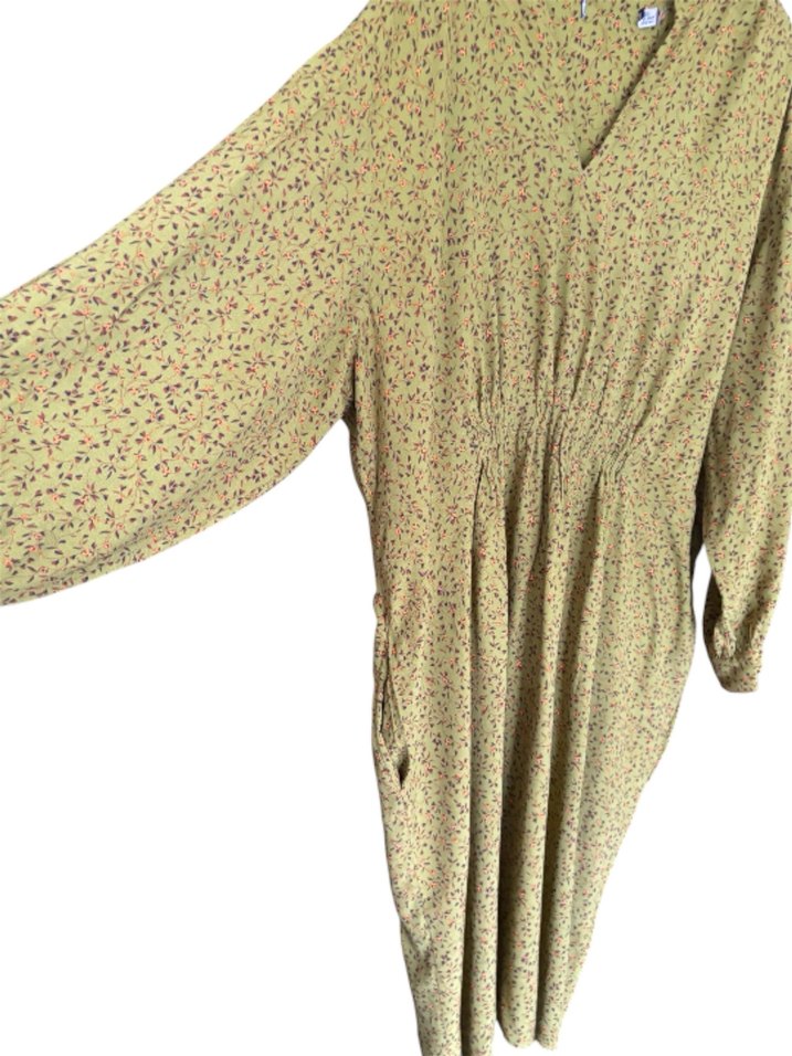 Yeşil Bağlamalı V Yaka çiçekli Uzun  Elbise - Görsel 3