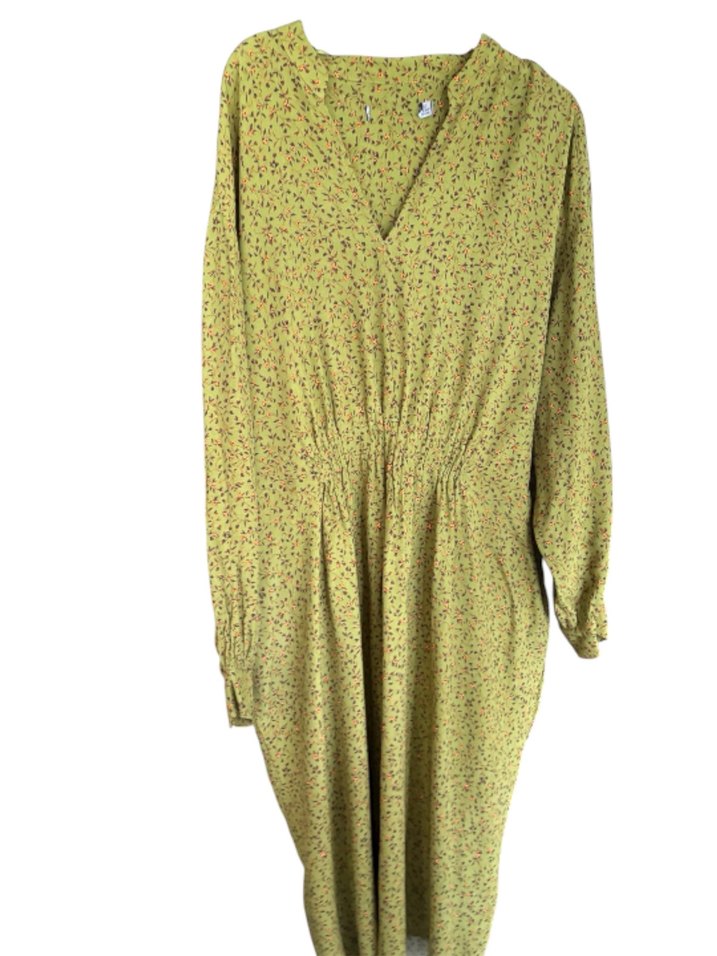 Yeşil Bağlamalı V Yaka çiçekli Uzun  Elbise - Görsel 2