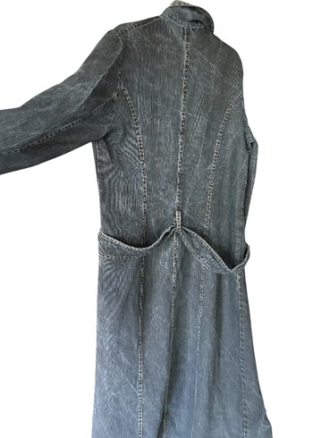 Gri Uzun Denim trençkot veya pardesü - Görsel 2