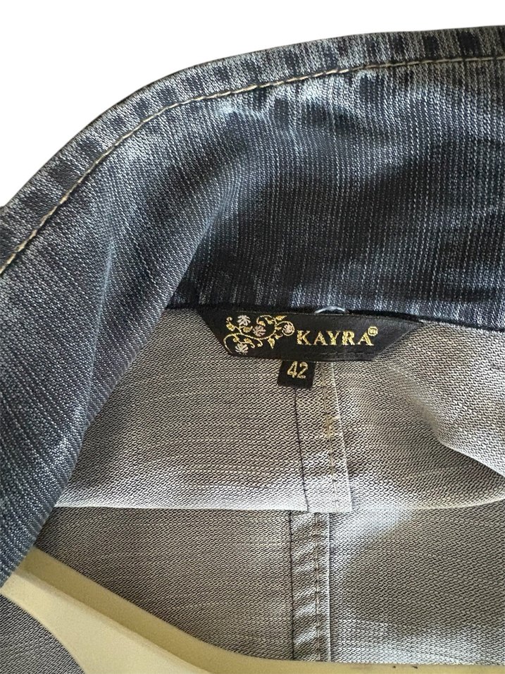 Gri Uzun Denim trençkot veya pardesü - Görsel 3