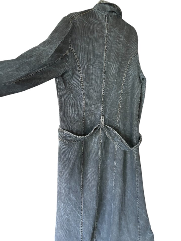 Gri Uzun Denim trençkot veya pardesü - Görsel 2