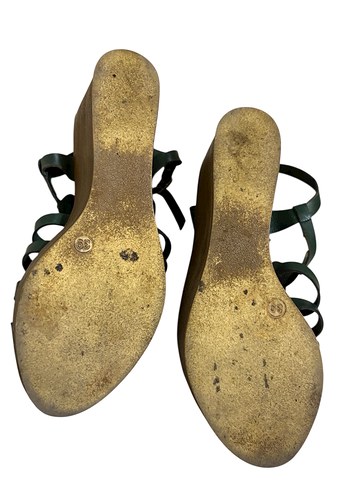 Deri Yeşil  Dolgu Topuklu Kadın Sandalet - Görsel 6