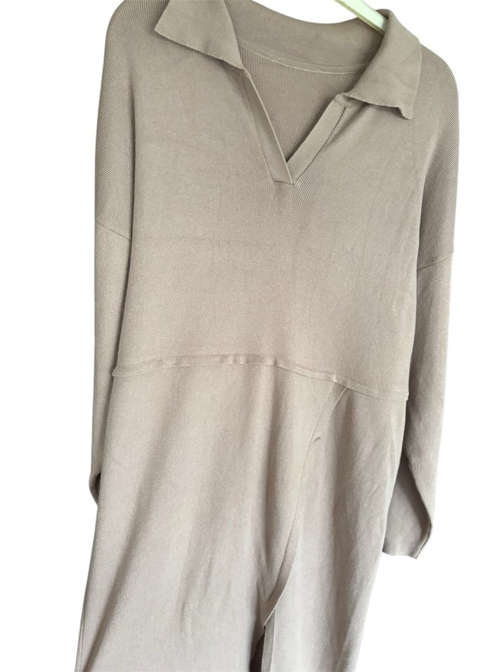 Bej Uzun Kollu triko  Elbise - Görsel 2