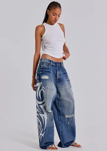 Diğer Jaded London Tattoo Print Colossus Jeans