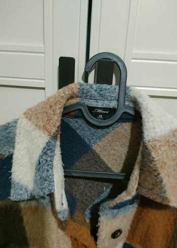 Düğmeli Ekose Desenli Kahverengi Gri Kadın ceket - Görsel 2