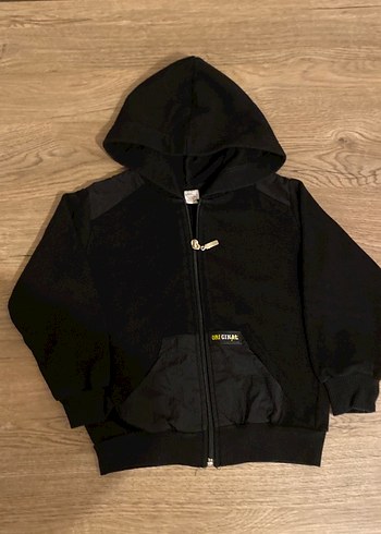 Erkek Çocuk Siyah Kapüşonlu Fermuarlı Sweatshirt