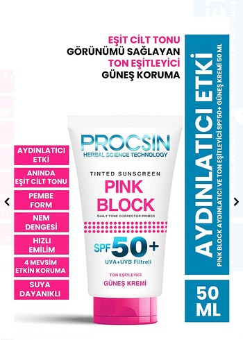 Beden Procsin Pink Block Ton Eşitleyici Güneş Kremi SPF50+