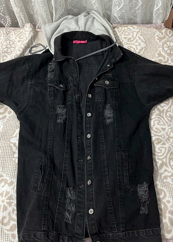 Siyah Düğmeli Street Style Kadın Denim Ceket
