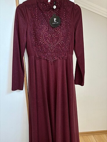 ZARİF BORDO TESETTÜR ELBİSE