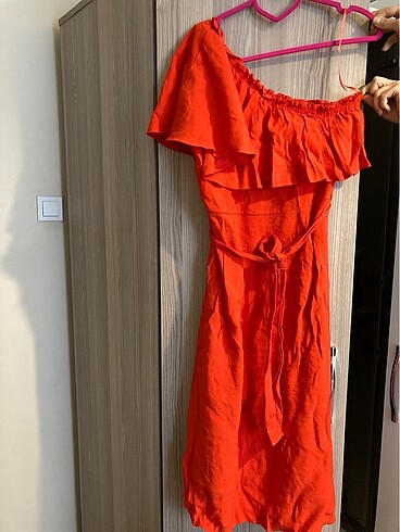 Diğer Kırmızı yazlık tek kollu elbise
