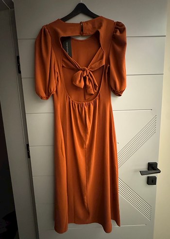 Parlak Kahverengi Salaş Uzun Elbise - Görsel 2