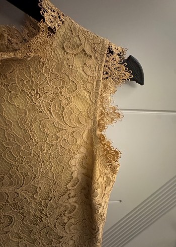 Dantel Detaylı Bej Uzun Abiye Elbise - Görsel 3