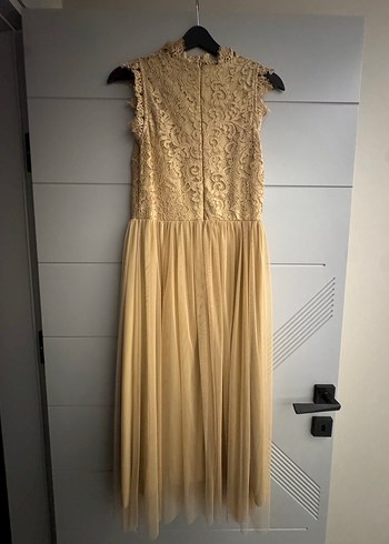 Dantel Detaylı Bej Uzun Abiye Elbise - Görsel 2