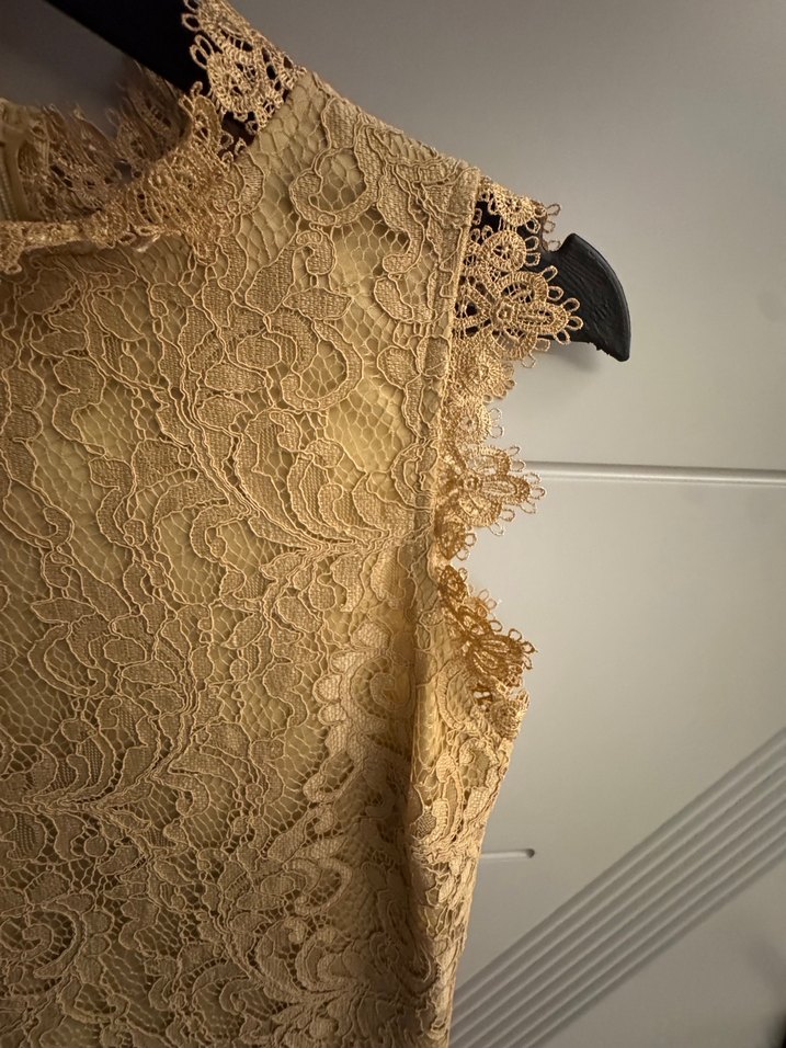 Dantel Detaylı Bej Uzun Abiye Elbise - Görsel 3