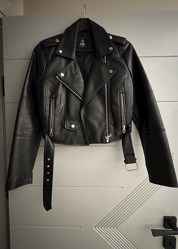 Kemerli Siyah Deri Biker Ceket - Görsel 2