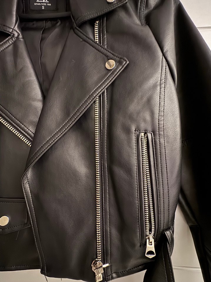 Kemerli Siyah Deri Biker Ceket - Görsel 5