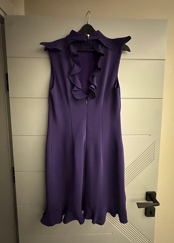 Mor Fırfırlı Yüksek Yakalı Midi Elbise - Görsel 2