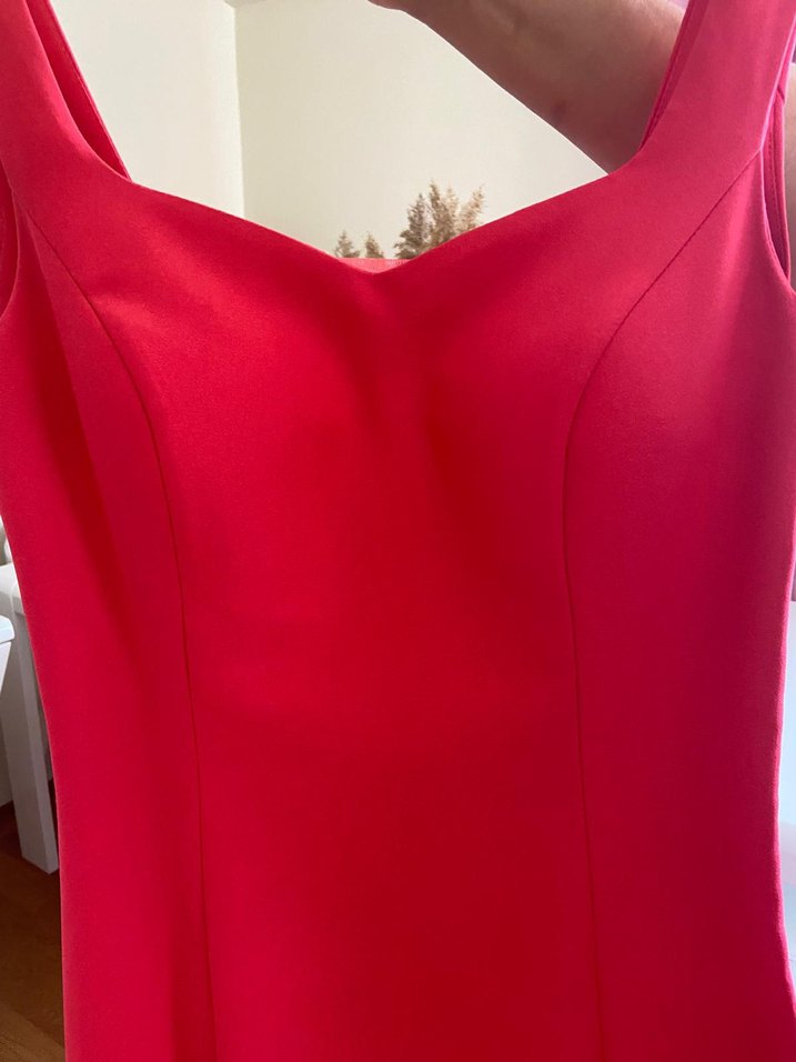 Kırmızı Uzun V Yaka Drapeli Abiye Elbise - Görsel 3