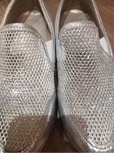 Diğer Gümüş simli hasır taban sneakers