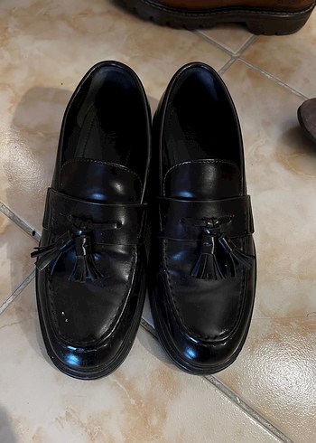Siyah Deri Püsküllü Erkek Loafer babet ayakkabı