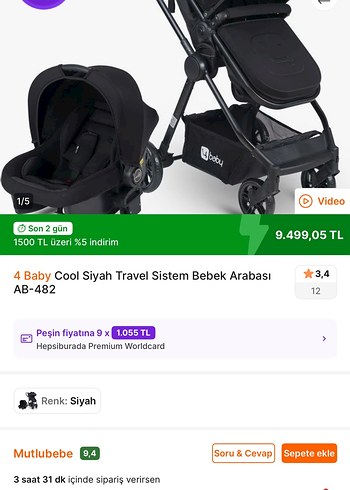 Diğer Siyah Bebek Arabası Seti Kapalı Kutu