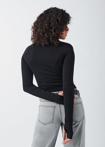 Gina Tricot Kadın Siyah Dik Yaka Uzun Kollu Spor Üst - Görsel 7