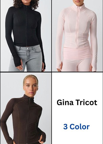 Gina Tricot Kadın Siyah Dik Yaka Uzun Kollu Spor Üst