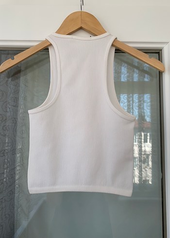 xs Beden beyaz Renk Koton Halter Yaka, Fitilli Tişört