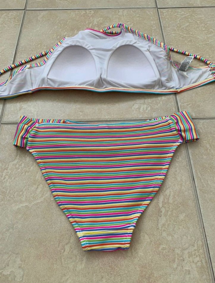 Renkli Çizgili İnce Askılı Bikini Üstü — görsel 7/9