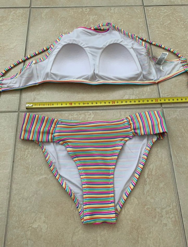 Renkli Çizgili İnce Askılı Bikini Üstü — görsel 5/9