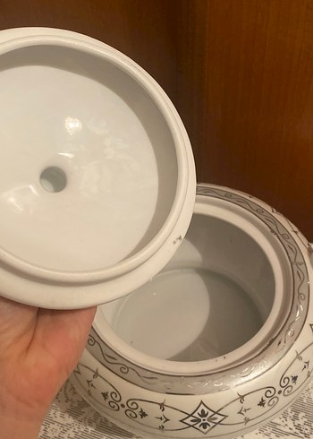 Gri Desenli Beyaz Porselen Çorbalık - Görsel 4