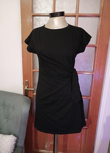 Siyah pamuklu penye kısa elbise 