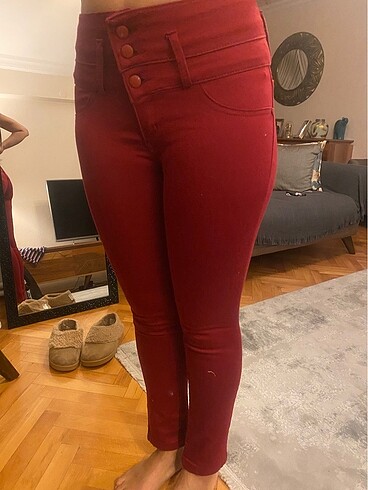27 Beden bordo Renk Bordo dar paça pantolon