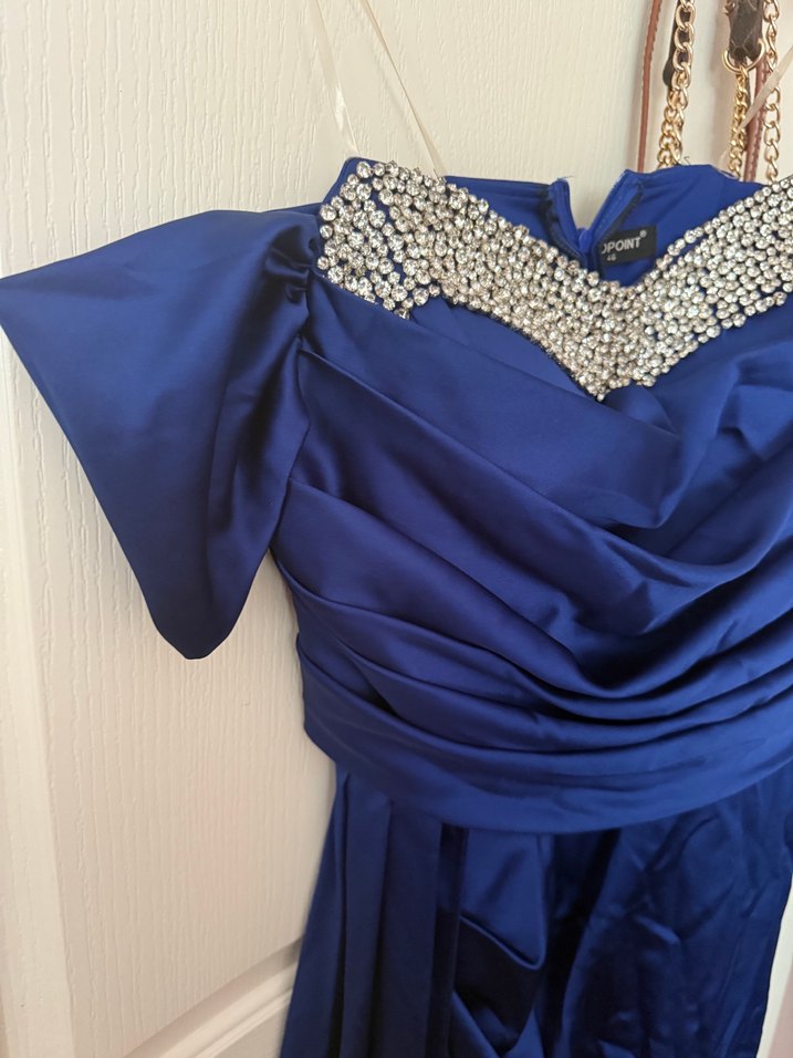 Parlak Mavi Straplez Uzun Kollu Hamile Tulum - Görsel 5