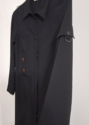 Düğmeli Siyah Uzun Kadın tunik - Görsel 2