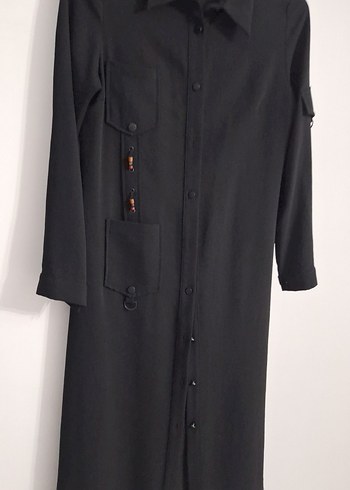 Düğmeli Siyah Uzun Kadın tunik - Görsel 3