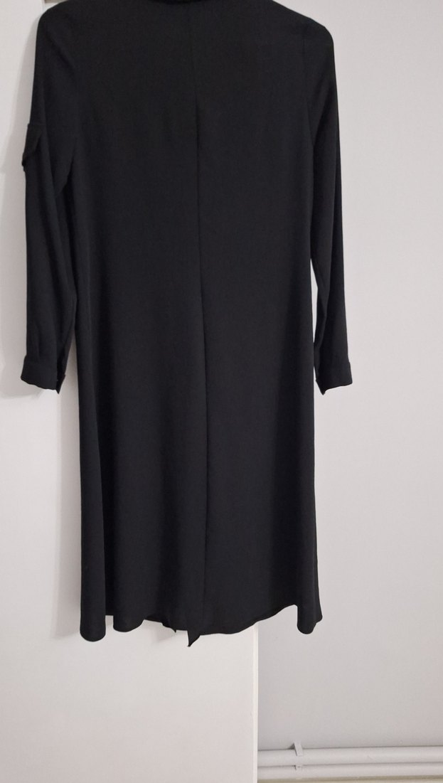 Düğmeli Siyah Uzun Kadın tunik - Görsel 4