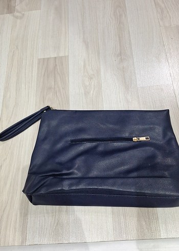 Lacivert Deri Fermuarlı Kadın Portföy Çanta - Görsel 3