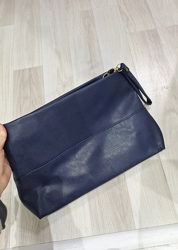 Lacivert Deri Fermuarlı Kadın Portföy Çanta - Görsel 2