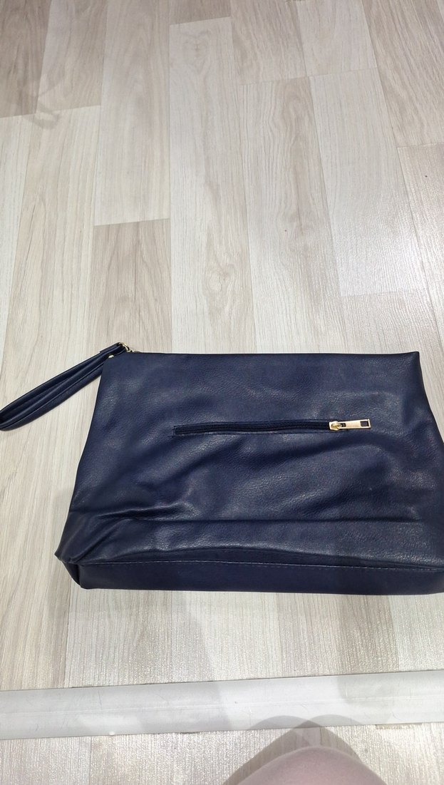 Lacivert Deri Fermuarlı Kadın Portföy Çanta - Görsel 3