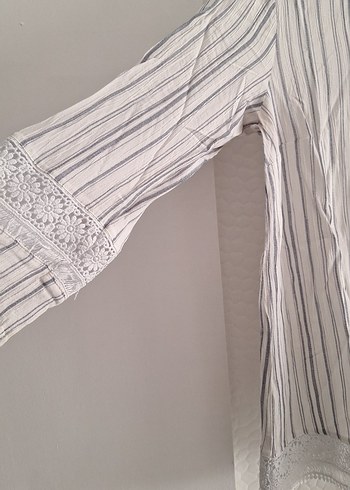 Dantel Detaylı Bohem Çizgili Kadın Bluz - Görsel 2